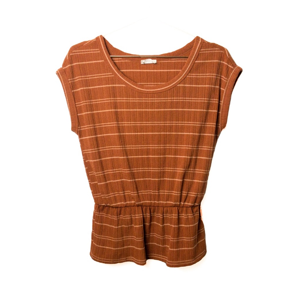 🌸 SIENNA SKY Orange Striped Peplum Blouse